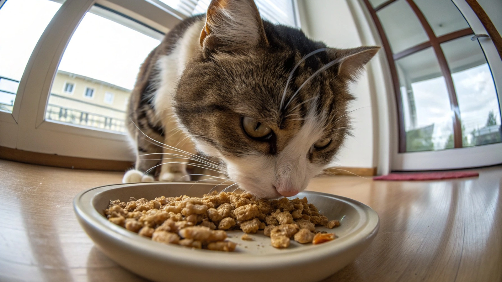 Senior cat eating a veterinarian-recommended kidney support formula