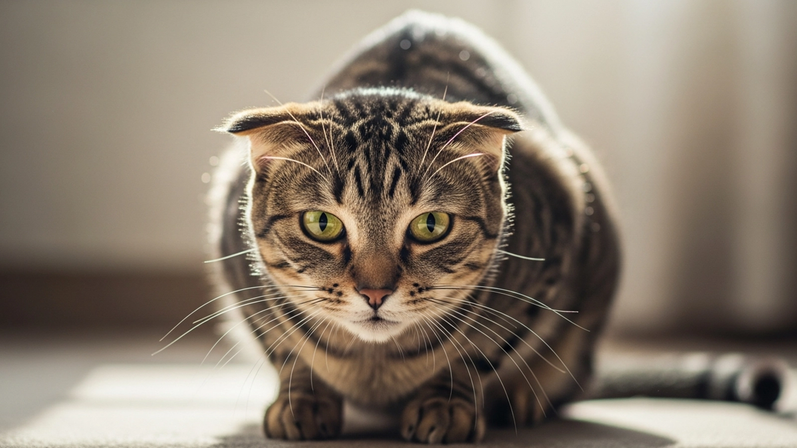 cat showing sudden aggressive behavior with flattened ears and tense posture