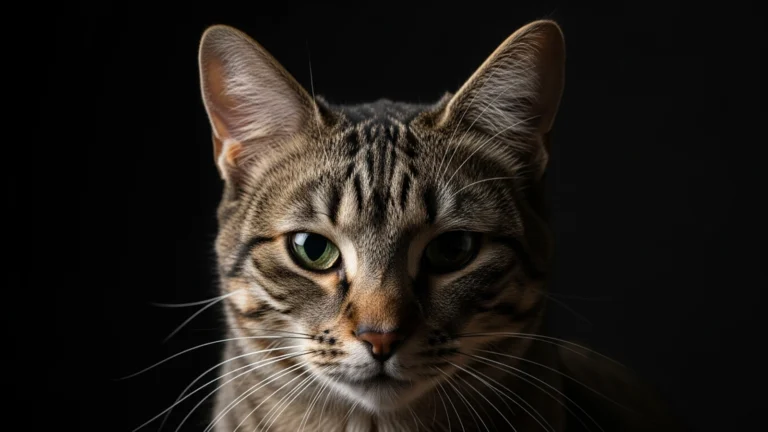 a relaxed domestic cat displaying a mix of subtle body language cues such as ear position, tail posture, and facial tension