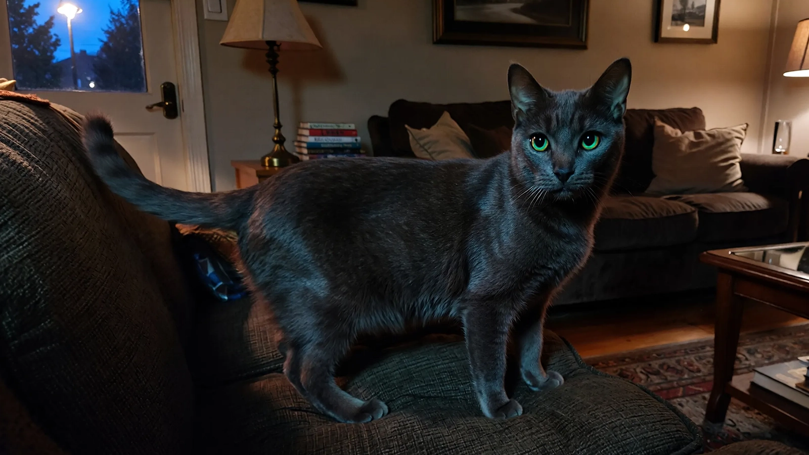 cat awake at night showing restless and tense behavior